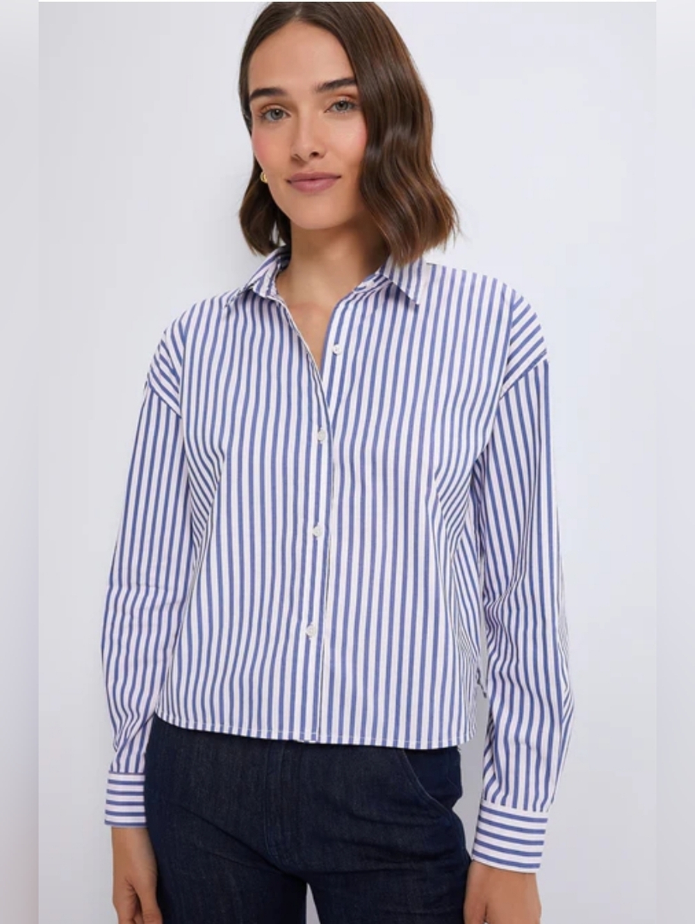 NWOT Tuckernuck Blue Stripe Cropped Jasper Button Down Size XS
